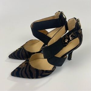 Liz Claiborne High Heels Size 8; Velvet Glitter Brown & Black Crisscross